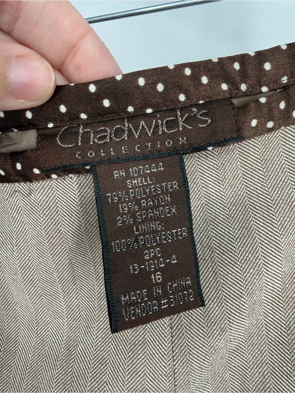 Vintage Chadwick’s Women’s Taupe Pleated Polka Dot Accent Skirt 16